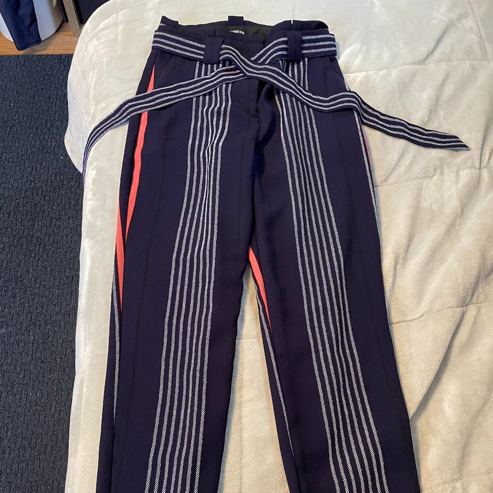 Express Tie Waist Striped Ankle Pants